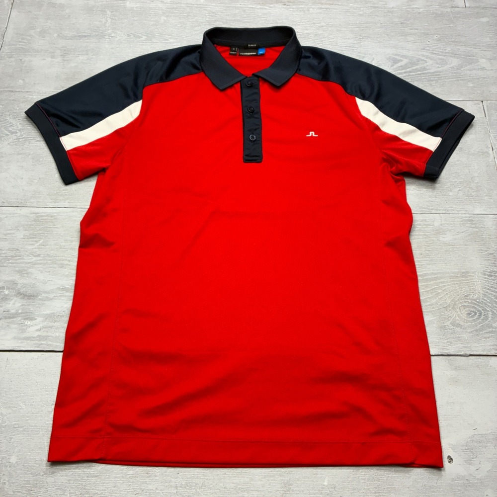 J.Lindeberg Joel Slim Fieldsensor 2.0 Polo Mens Size M Red Navy Golf Shirt